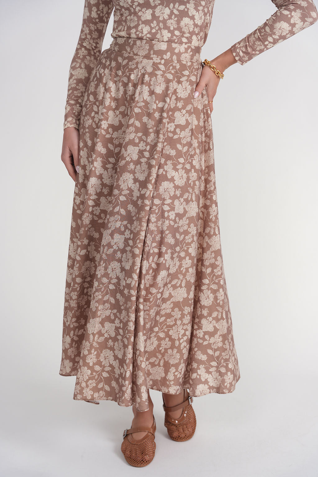 Paneled Slip Skirt Maxi- Mocha Floral