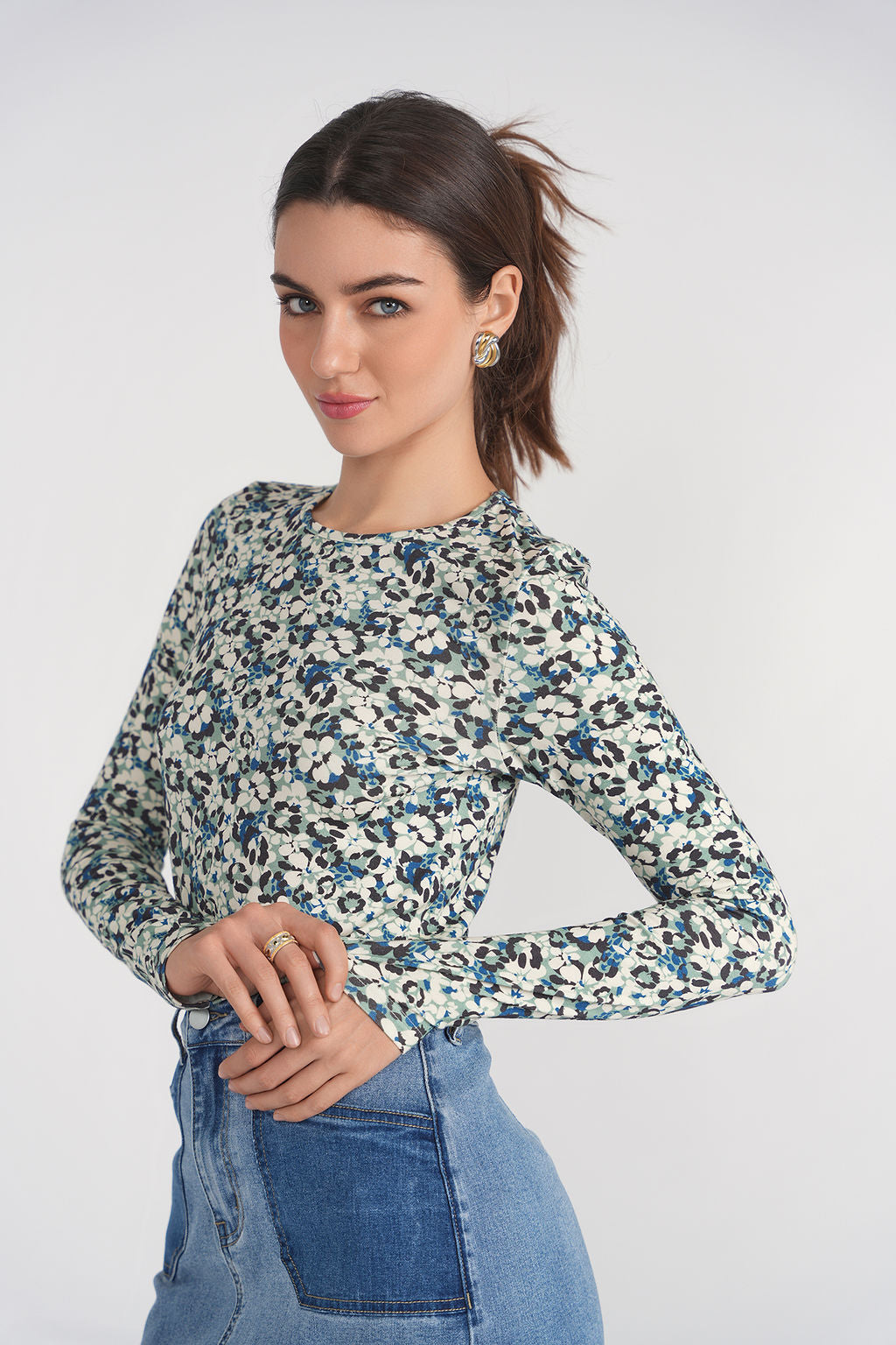 Printed Long Sleeve Tee- Leopard Floral