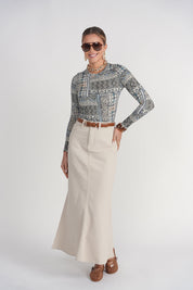 Mermaid Denim Maxi Skirt- Stone