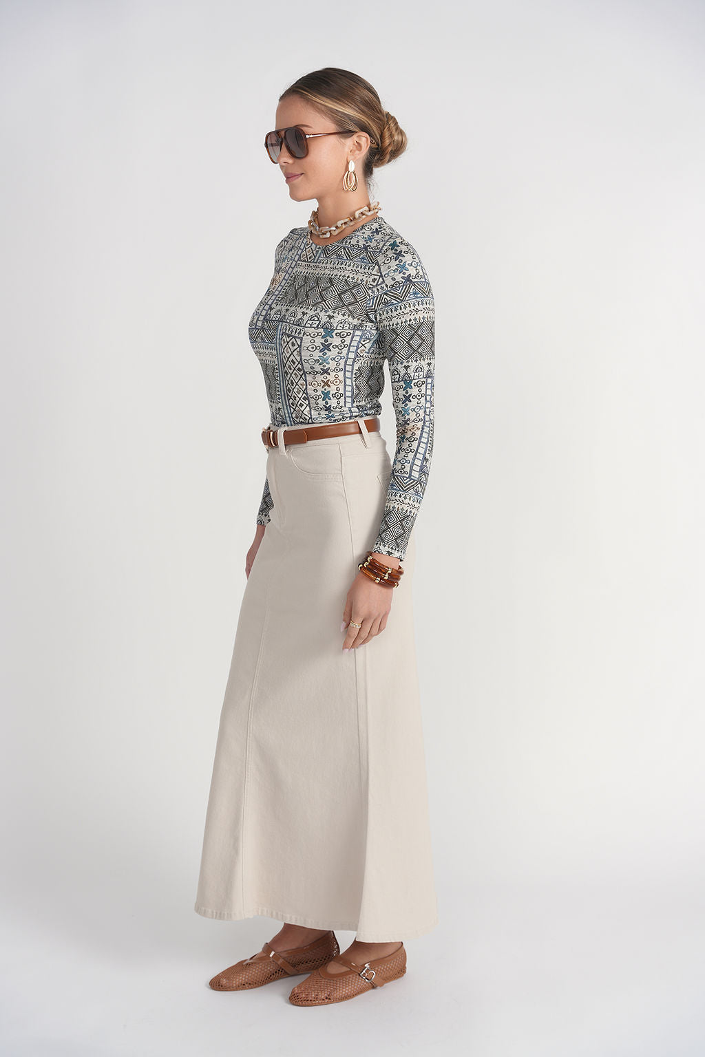 Mermaid Denim Maxi Skirt- Stone