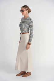 Mermaid Denim Maxi Skirt- Stone