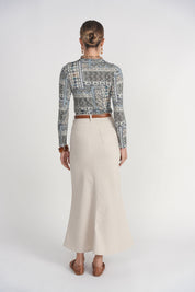 Mermaid Denim Maxi Skirt- Stone