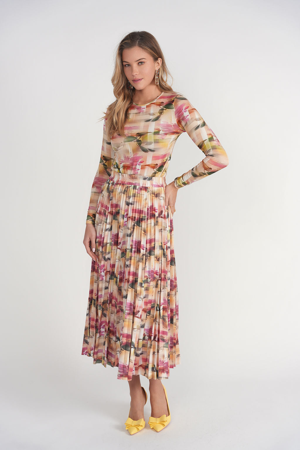 Jersey Pleated Skirt- Pixel Floral