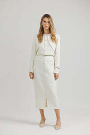 Wool Tailored Midi Skirt - Cream