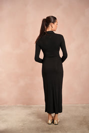 Soft Rib Ruched Collar Dress