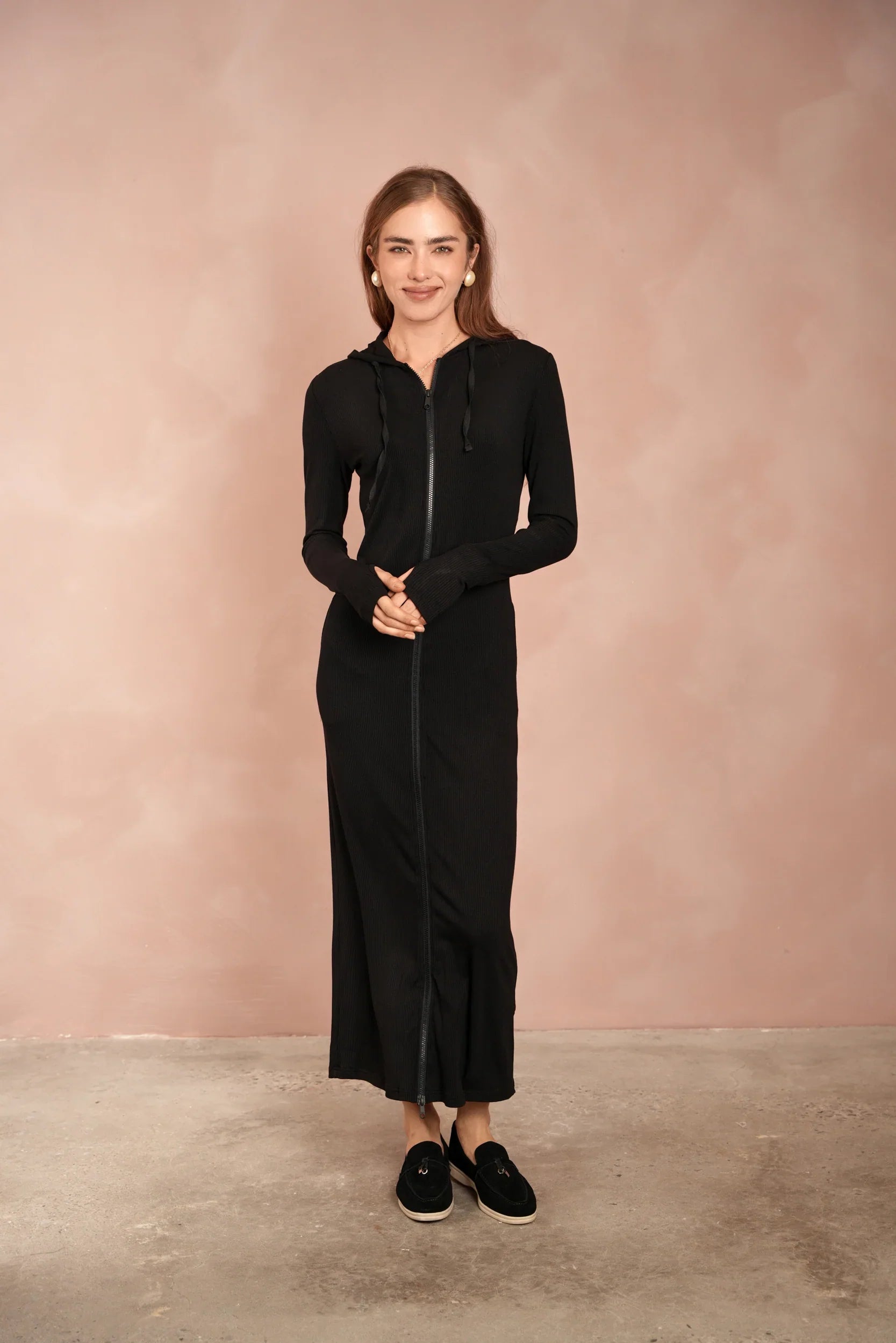 ribbed zip dress & Other Stories | Ribbed Zip-Front Midi Dress | Black