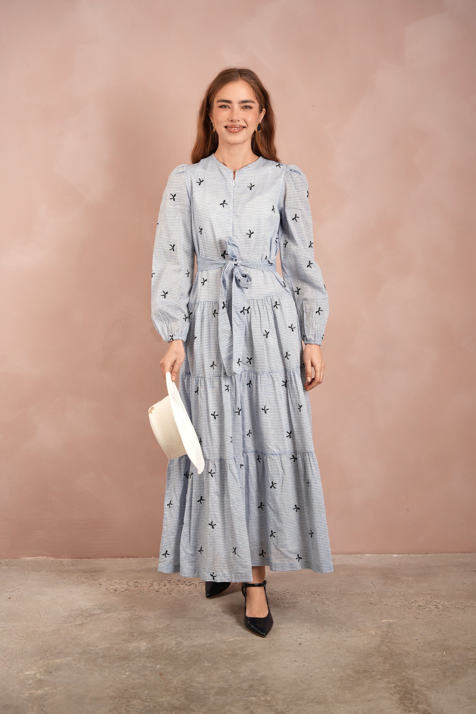 Zipper Front Tiered Maxi Dress