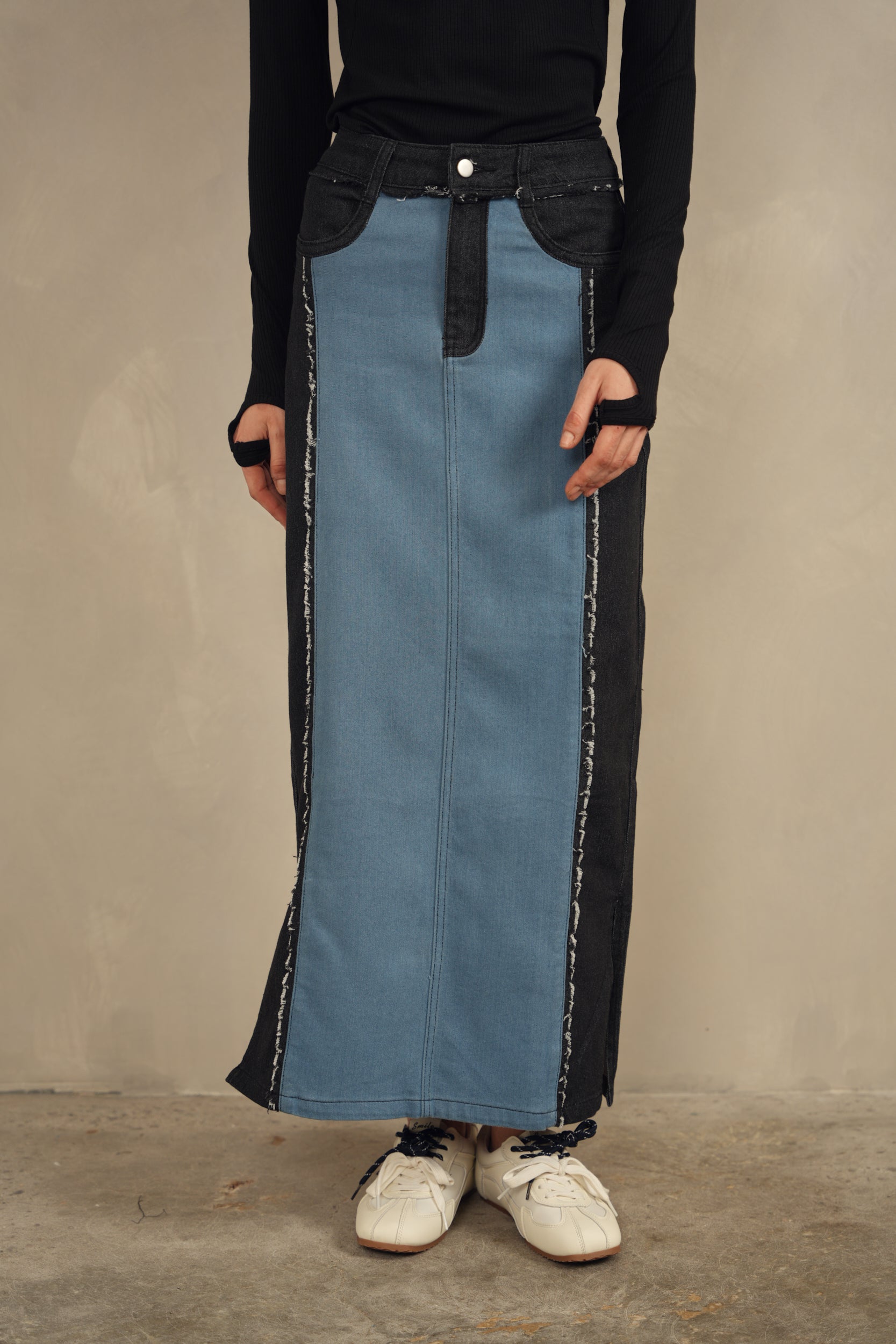 Color Block Denim Skirt