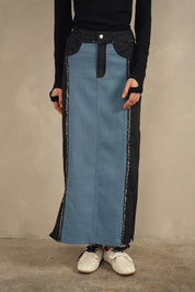 Color Block Denim Skirt