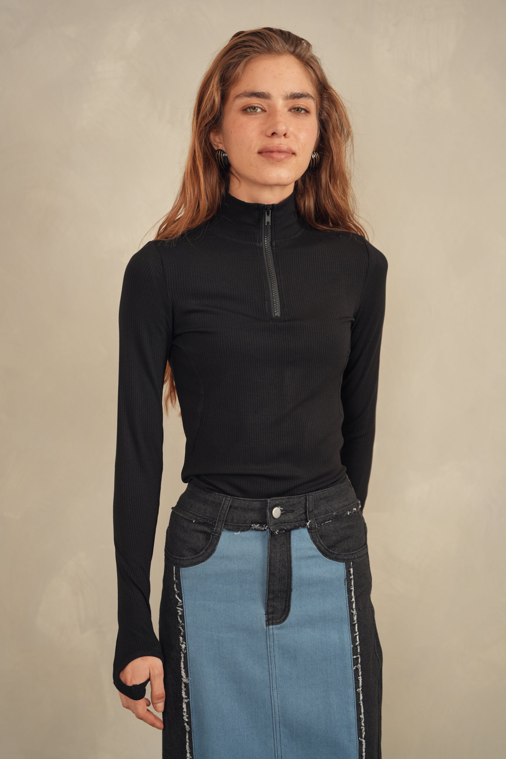 Color Block Denim Skirt