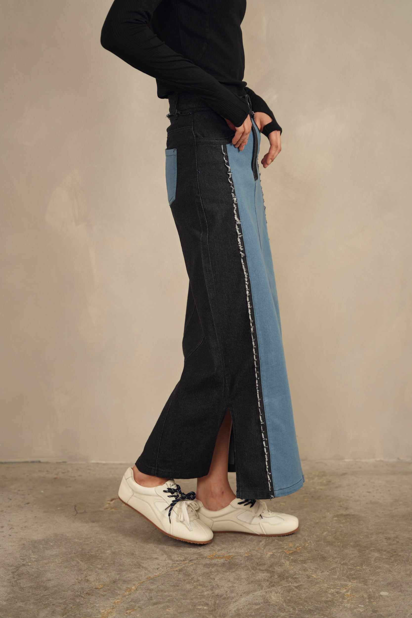 Color Block Denim Skirt