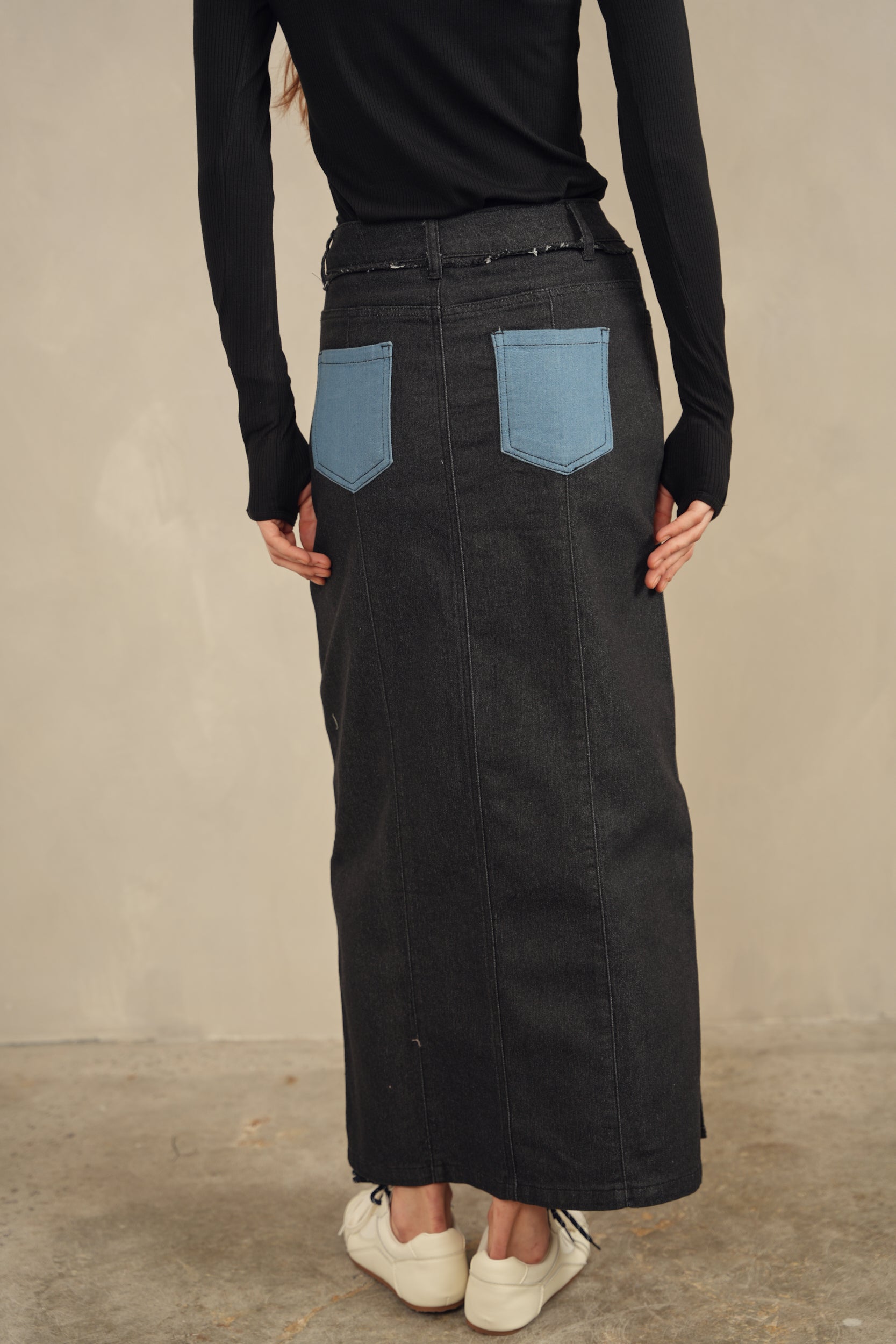 Color Block Denim Skirt