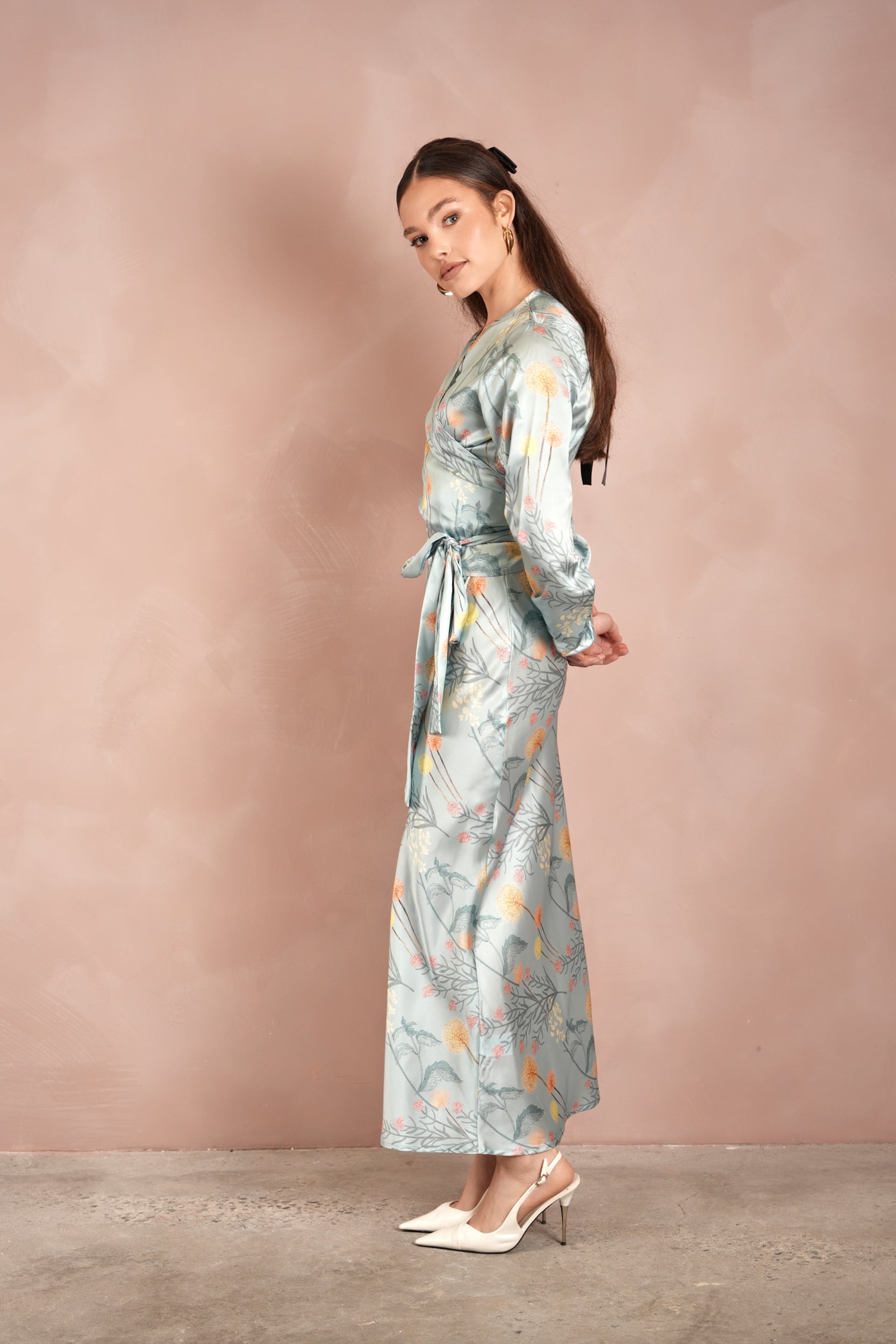 Print Satin Wrap Top