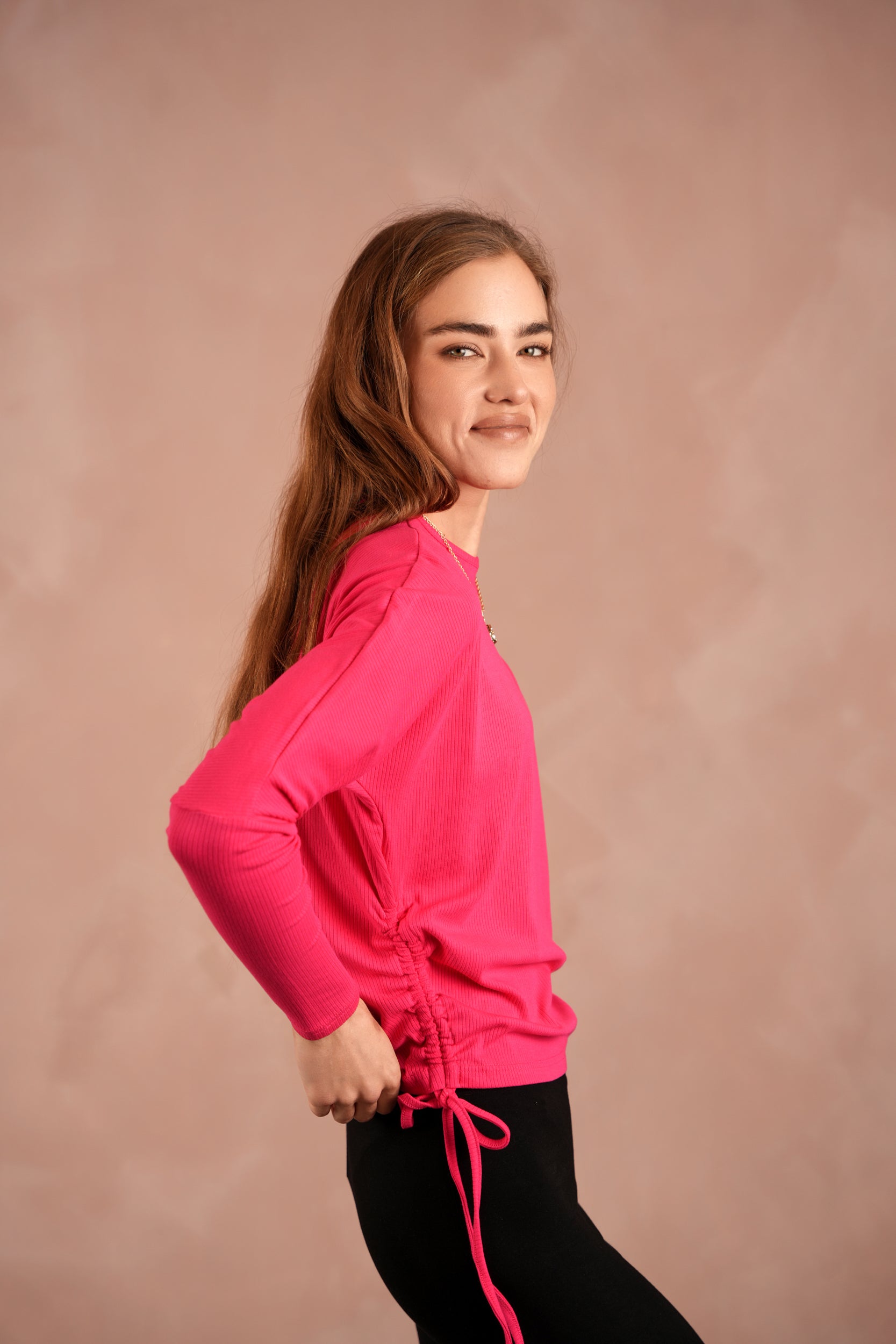 Soft Rib Ruched Dolman Top