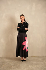 Pleated Maxi Floral Skirt