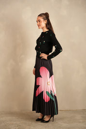 Pleated Maxi Floral Skirt