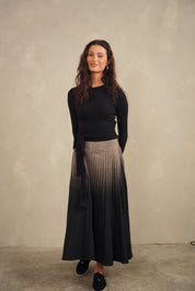 Ombre Pleated Denim Skirt - Maxi