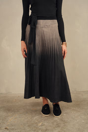 Ombre Pleated Denim Skirt - Maxi