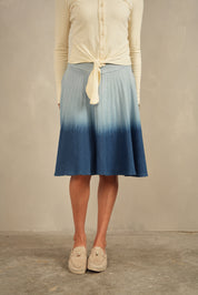 Ombre Pleated Denim Skirt