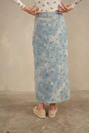 Printed Slit Denim Skirt