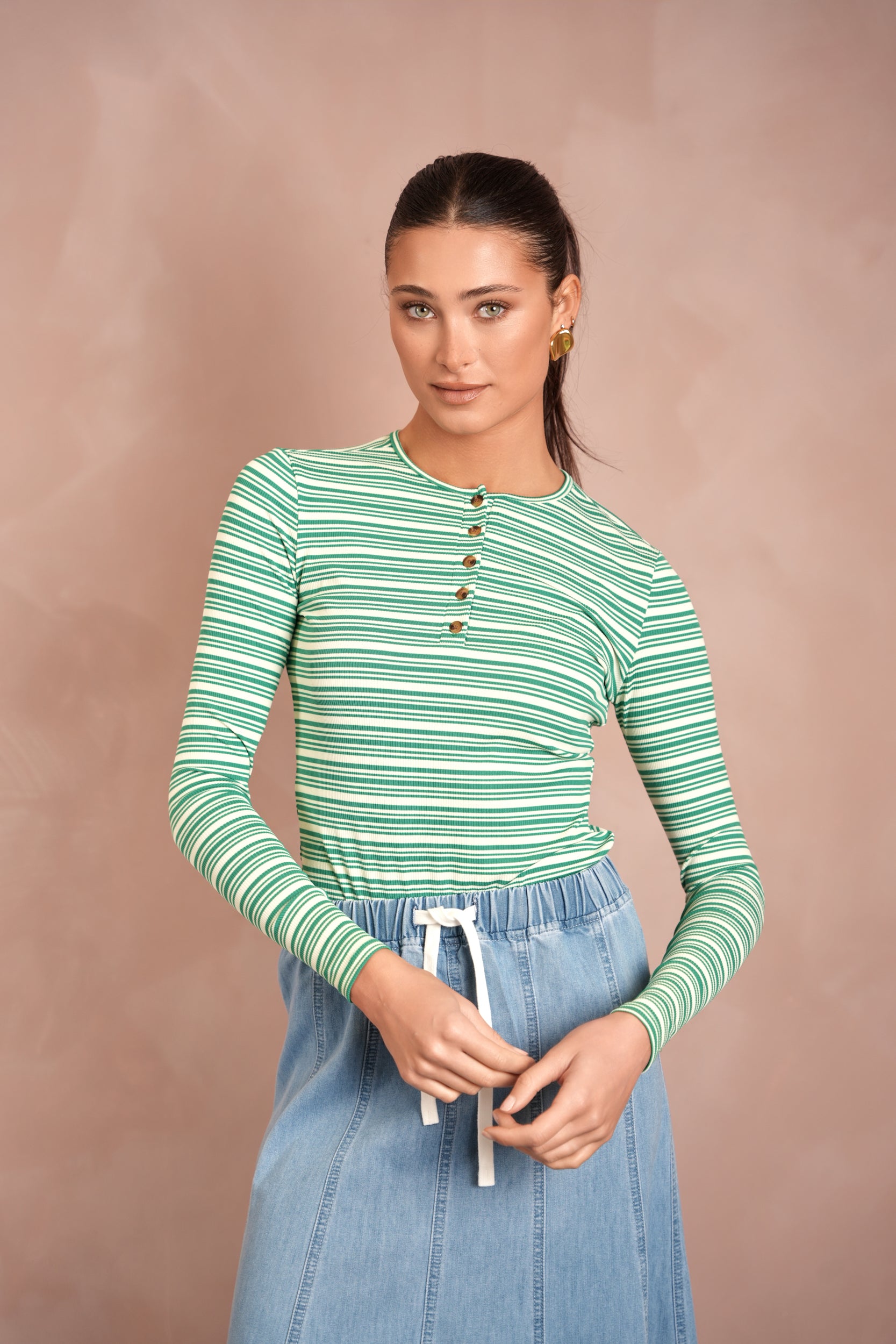 Striped Rib Henley Tee