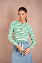 Striped Rib Henley Tee
