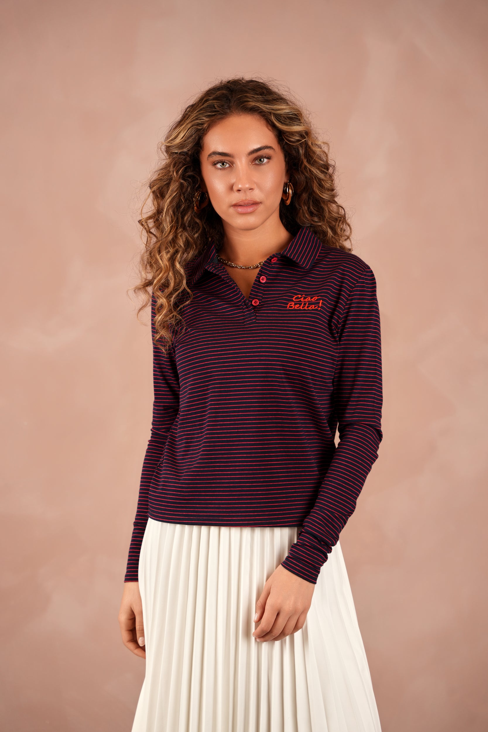 Striped Polo Semi Crop Tee