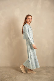 Emb. Denim Flare Skirt