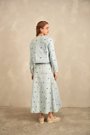 Emb. Denim Flare Skirt