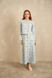 Emb. Denim Flare Skirt