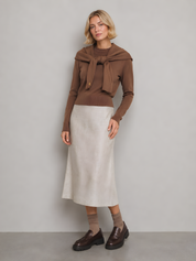 NECKTIE SWEATER WITH GOLD PLATE LOGO DETAIL