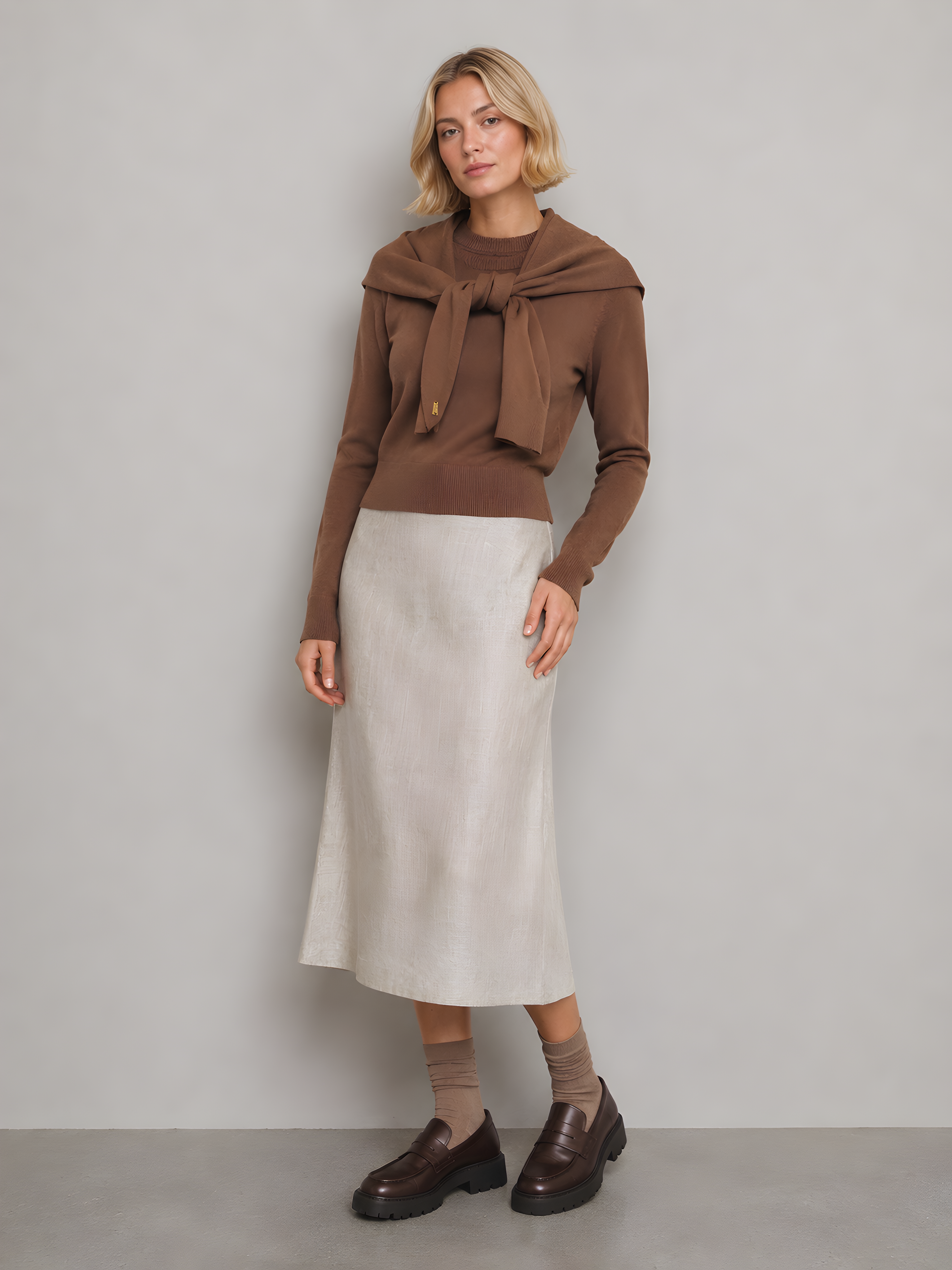 NECKTIE SWEATER WITH GOLD PLATE LOGO DETAIL
