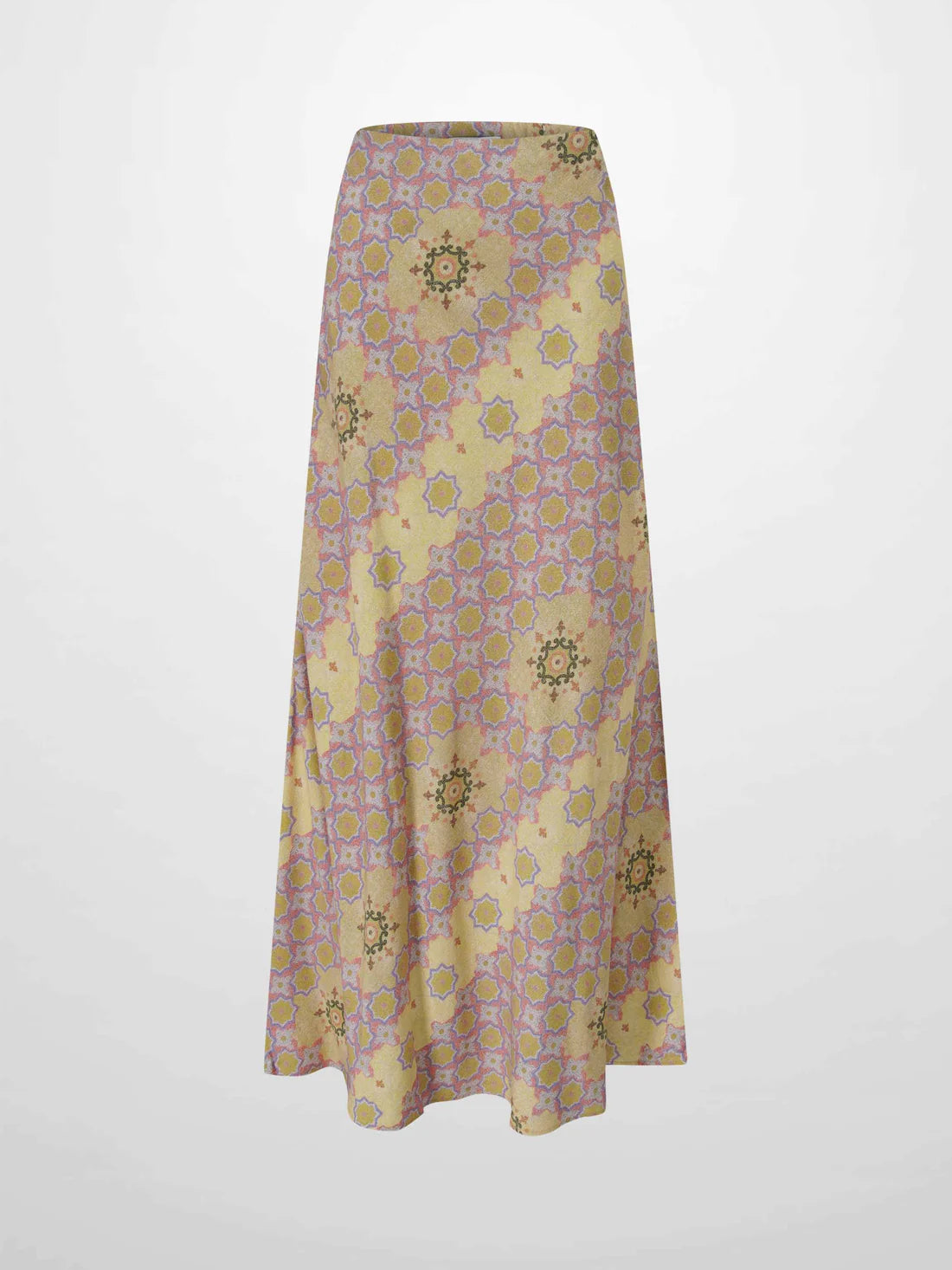 Printed Linen Blend Slip Skirt-Geometric
