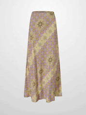 Printed Linen Blend Slip Skirt-Geometric