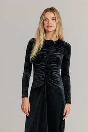 Velvet Rosette dress black