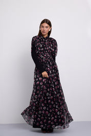 Floral Printed Maxi Dress with Wide Gathered Waistband