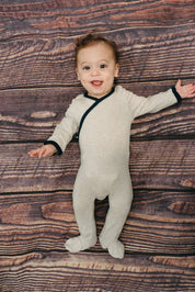 Beige/Navy Braided Kimono Footie