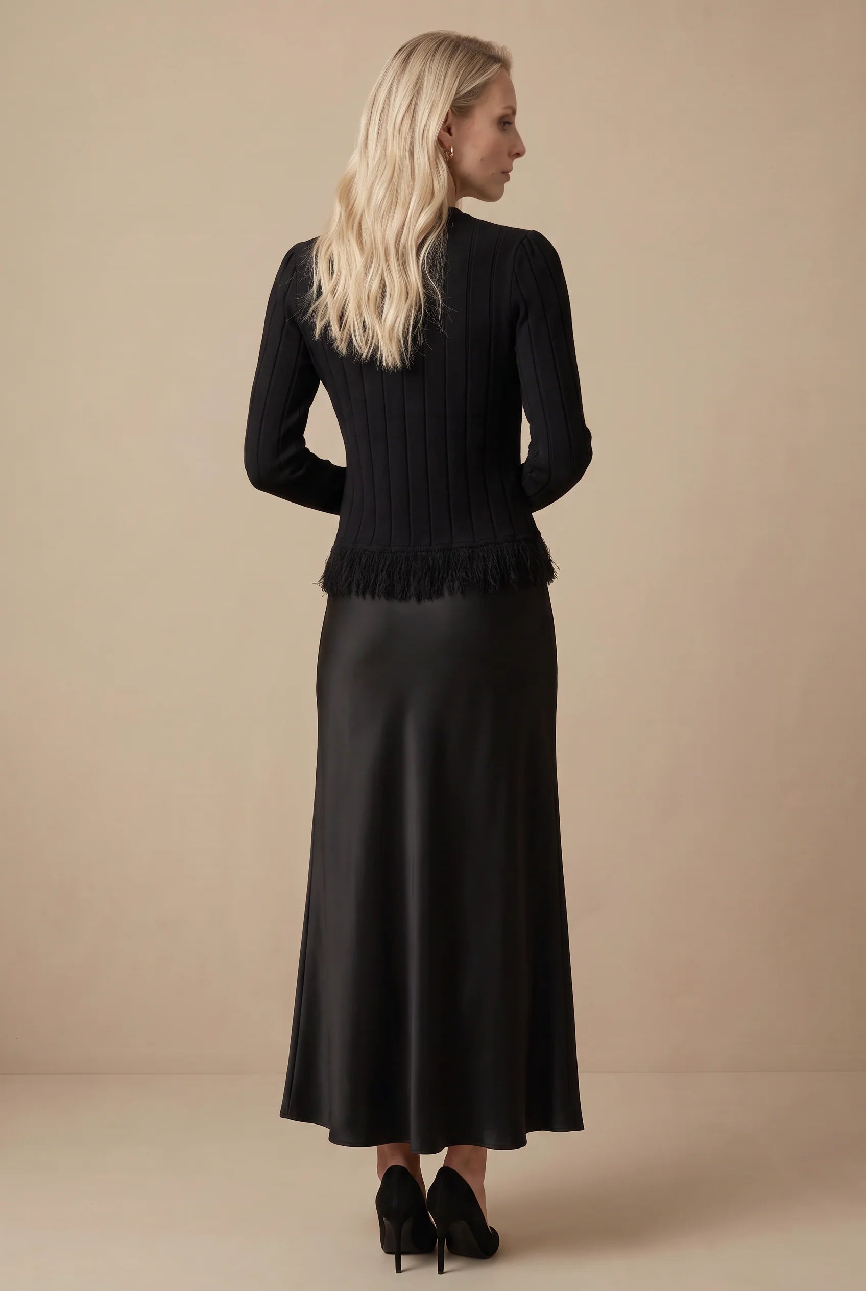 KNIT FRINGE SET-BLACK