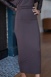 MODAL MIDI SLIM SKIRT (BROWN)