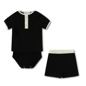 Short Sleeve Color Block Ribbed Set