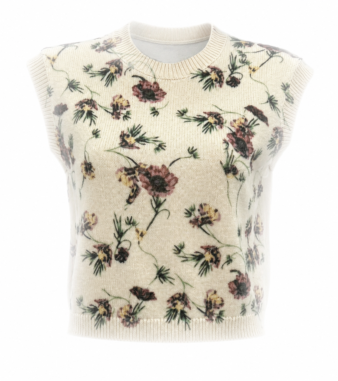 Floral Printed Knitted Sleeveless Vest