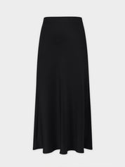 Solid Faux Satin Slip Skirt-Black