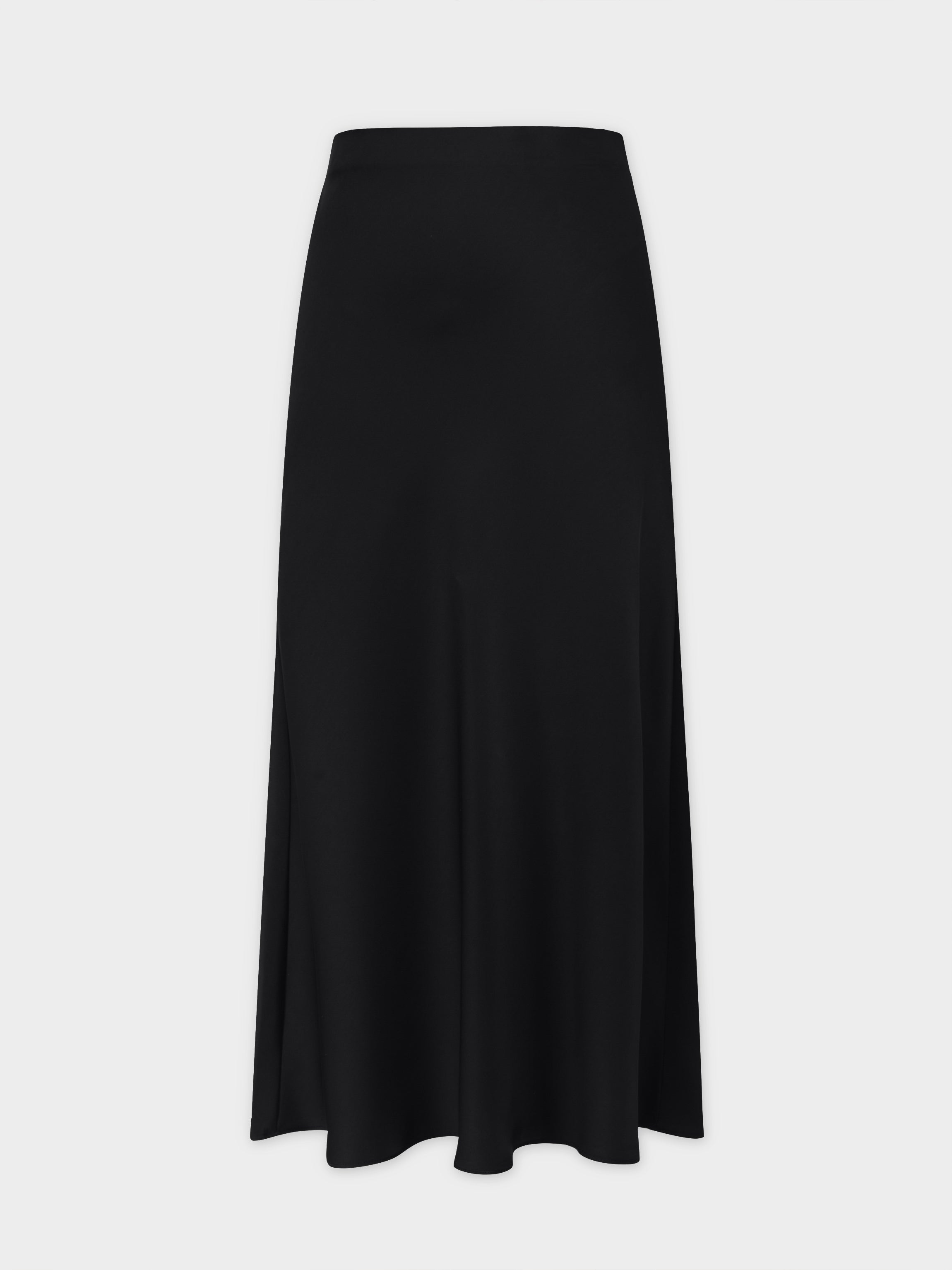 Solid Faux Satin Slip Skirt-Black
