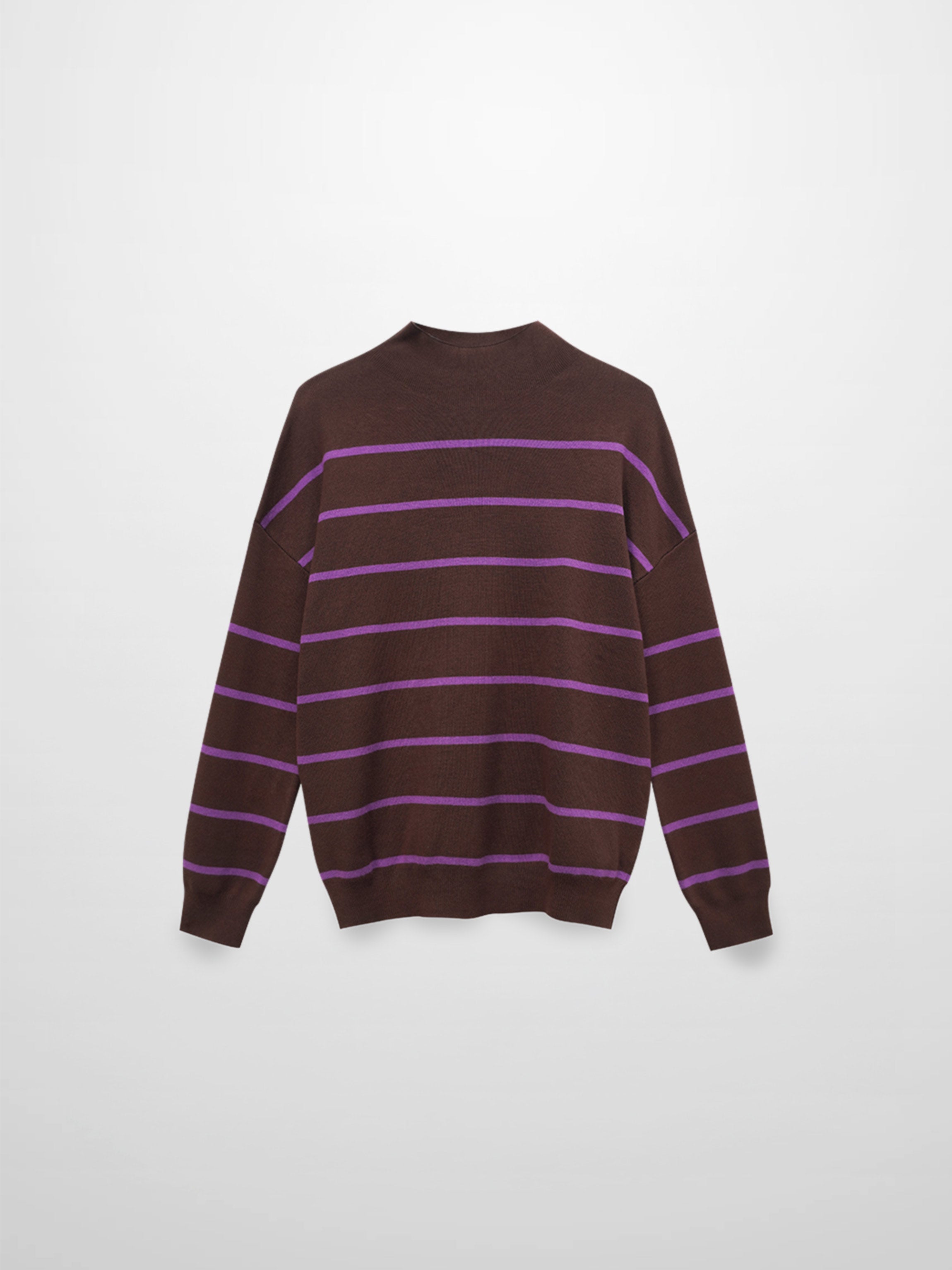 Mock Neck Thin Knit Sweater-Brown/Purple