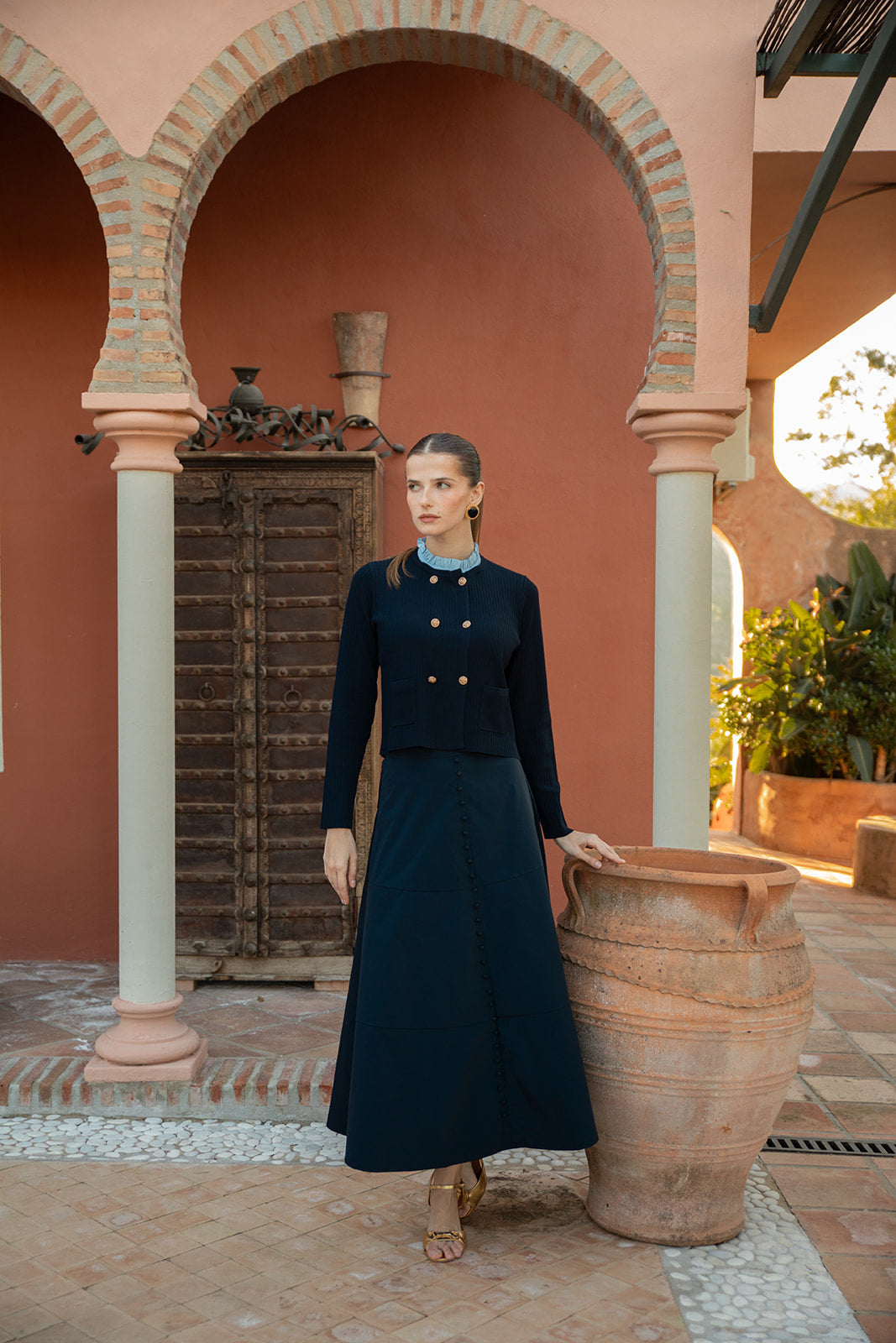 Taffeta Aline Skirt with Centre Front Buttons