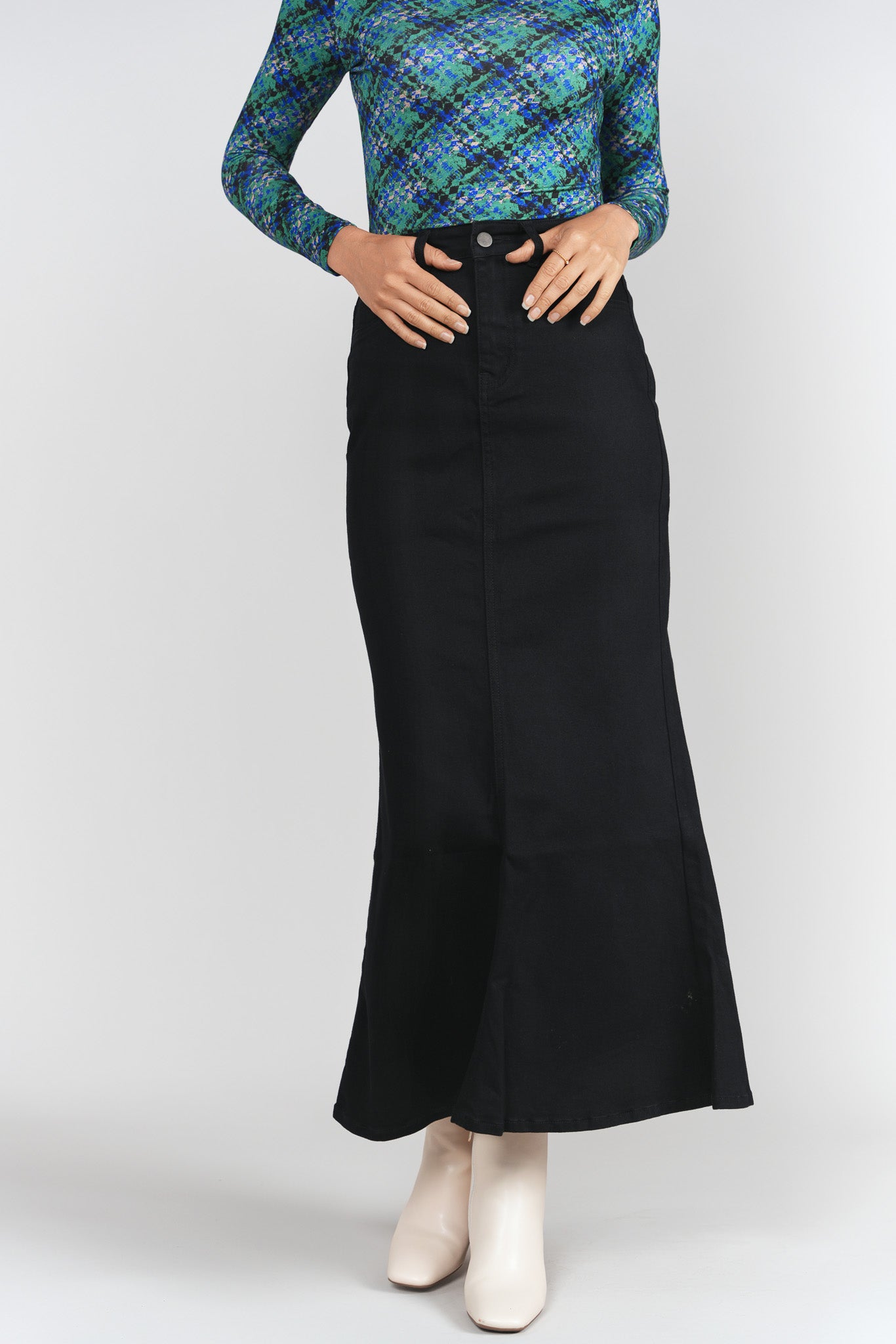 Mermaid Denim Maxi Skirt- Black