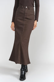 Mermaid Denim Maxi Skirt- Brown