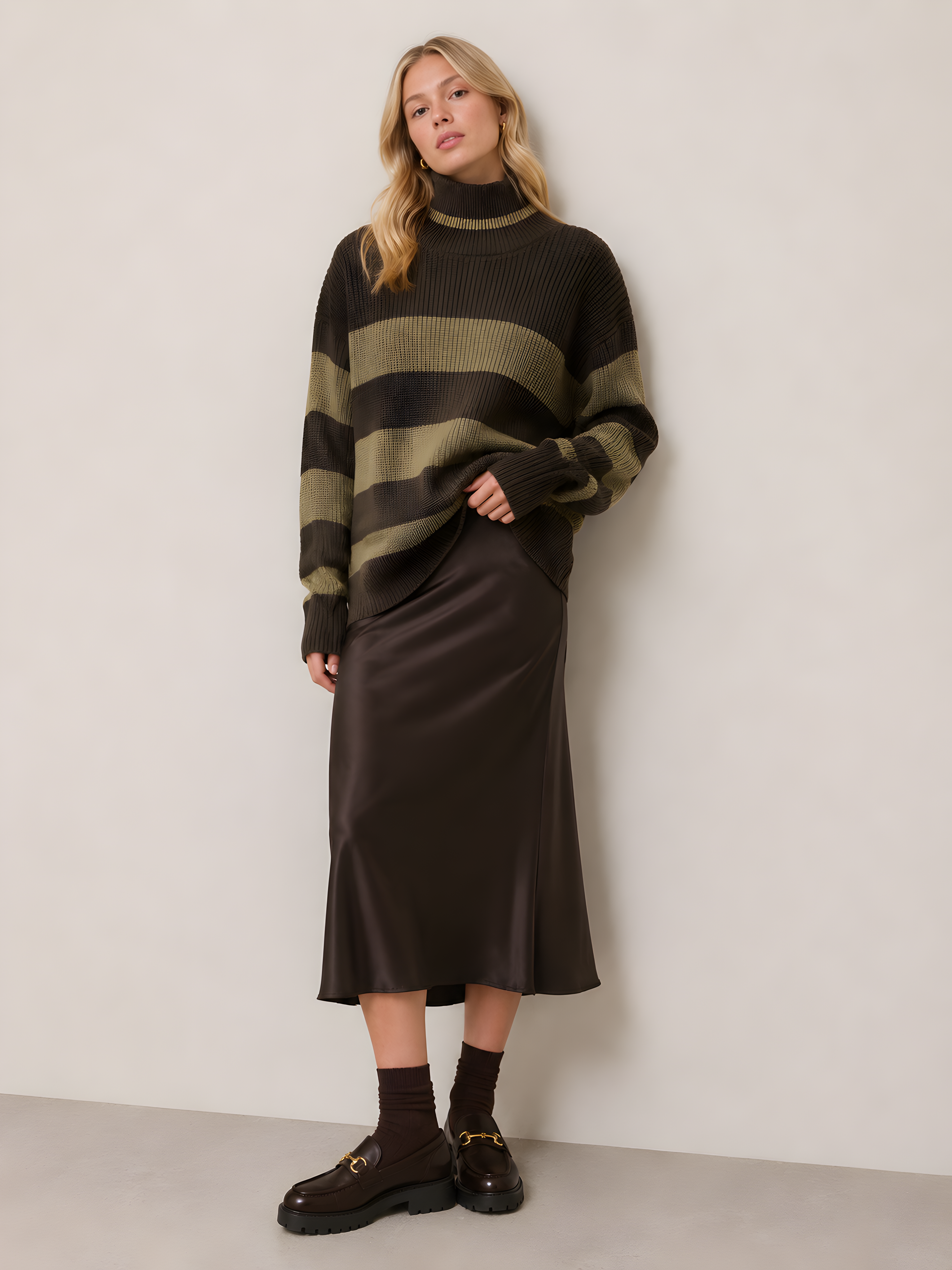 OVERSIZED MOCKNECK STRIPED SWEATER