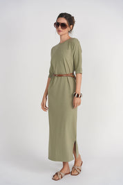 Pocket T-shirt Dress- Spanish Olive