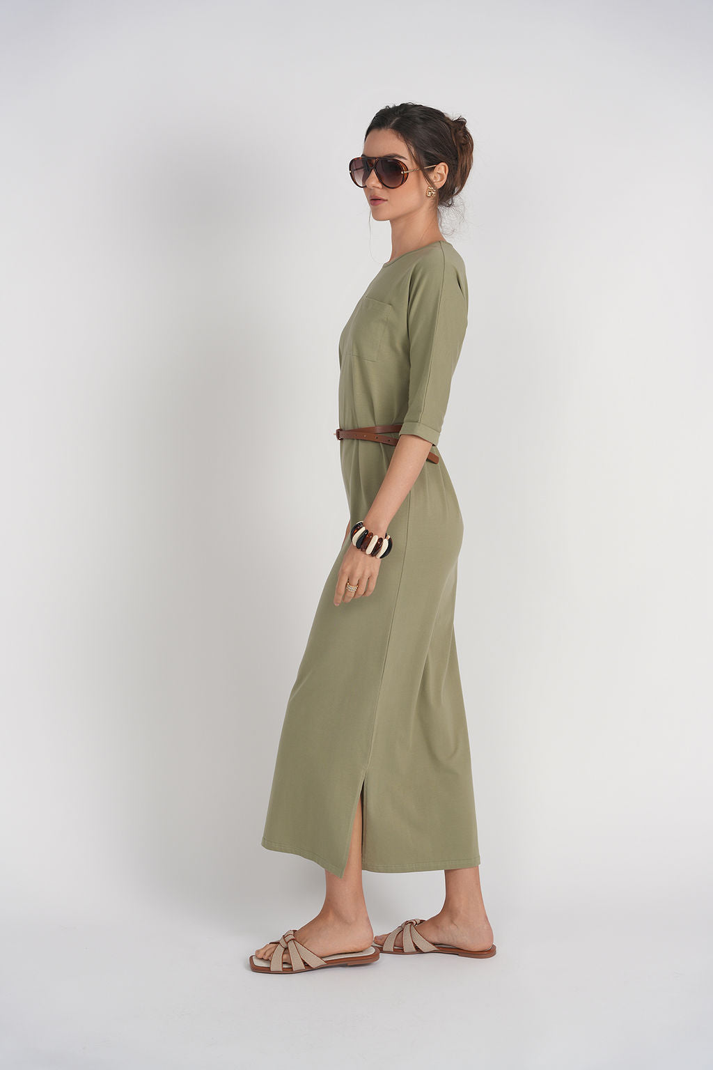 Pocket T-shirt Dress- Spanish Olive